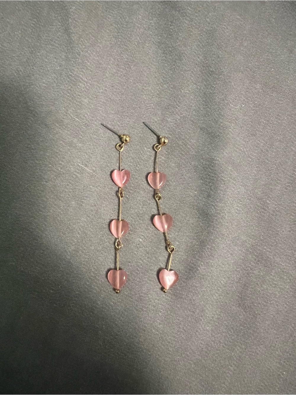 Pink Heart Dangle Earrings - Gold Chain
